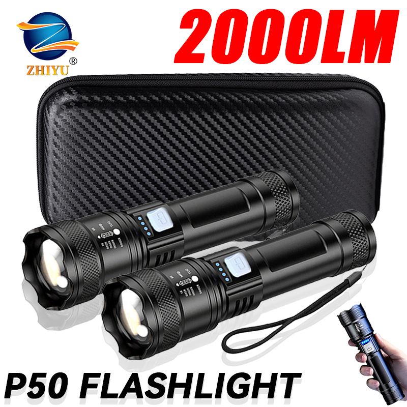 Outdoor Adventure Trips - ไฟฉาย LED ยุทธวิธี 2000LM ชาร์จผ่าน USB